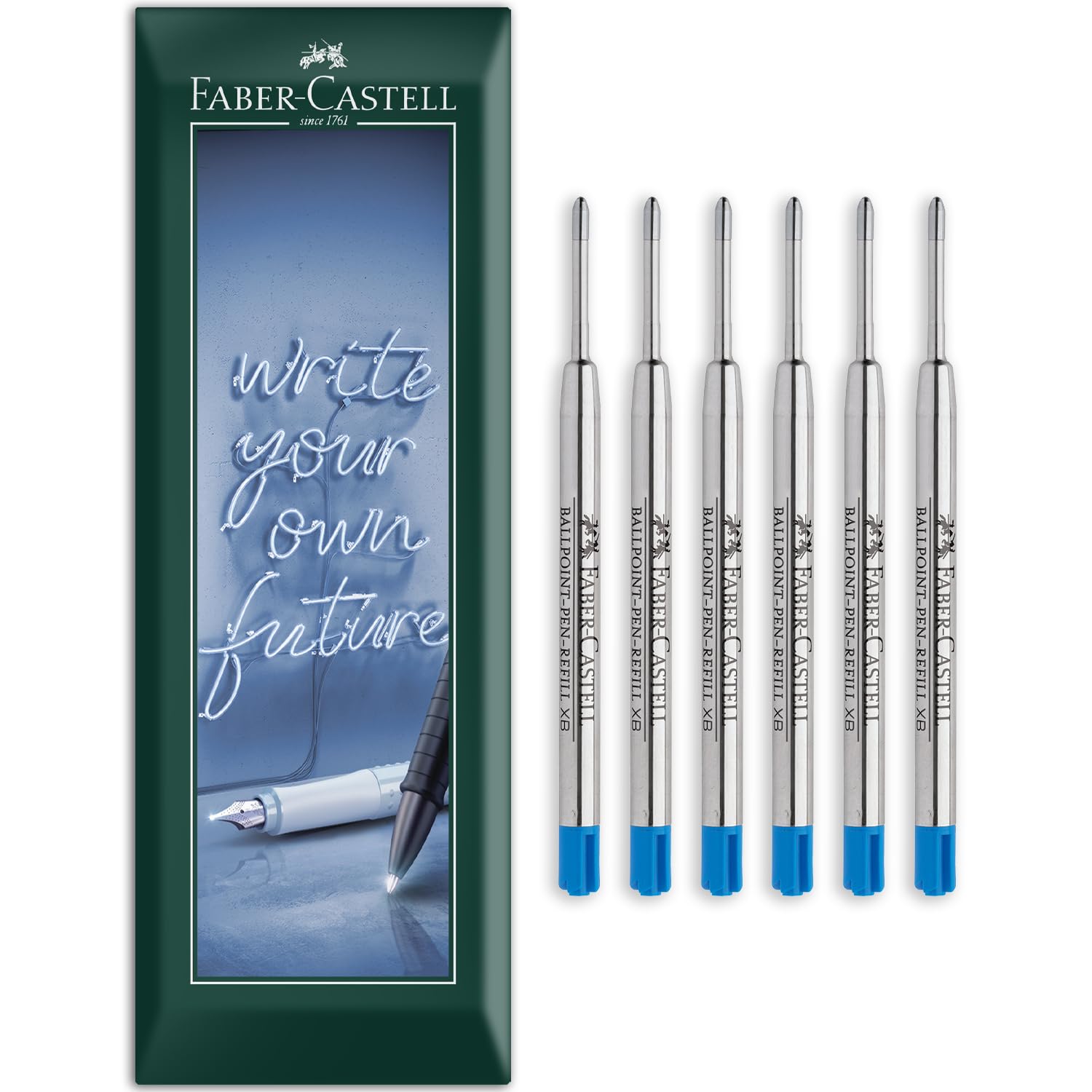 Faber-Castell Ballpoint Pen Refill | XB Extra Broad Nib Line Width | Spare Ink Refills for Ballpoint Pens | Envelope Gift Pack of 6 (Blue)
