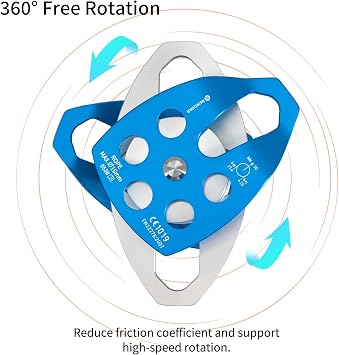 NewDoar CE Certified 30KN Large Rescue Single/Double Pulley with Swing Plate