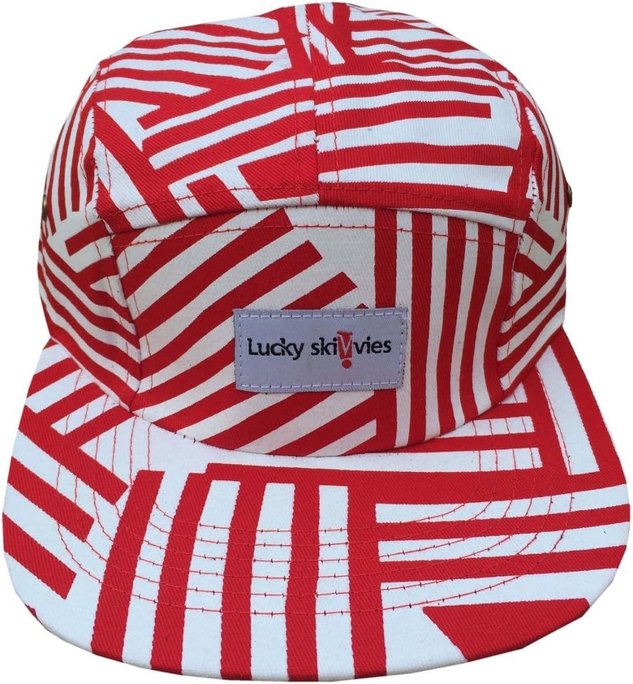 Lucky Skivvies Stylish 5 Panel Hat (One Size fits All, Red and White)