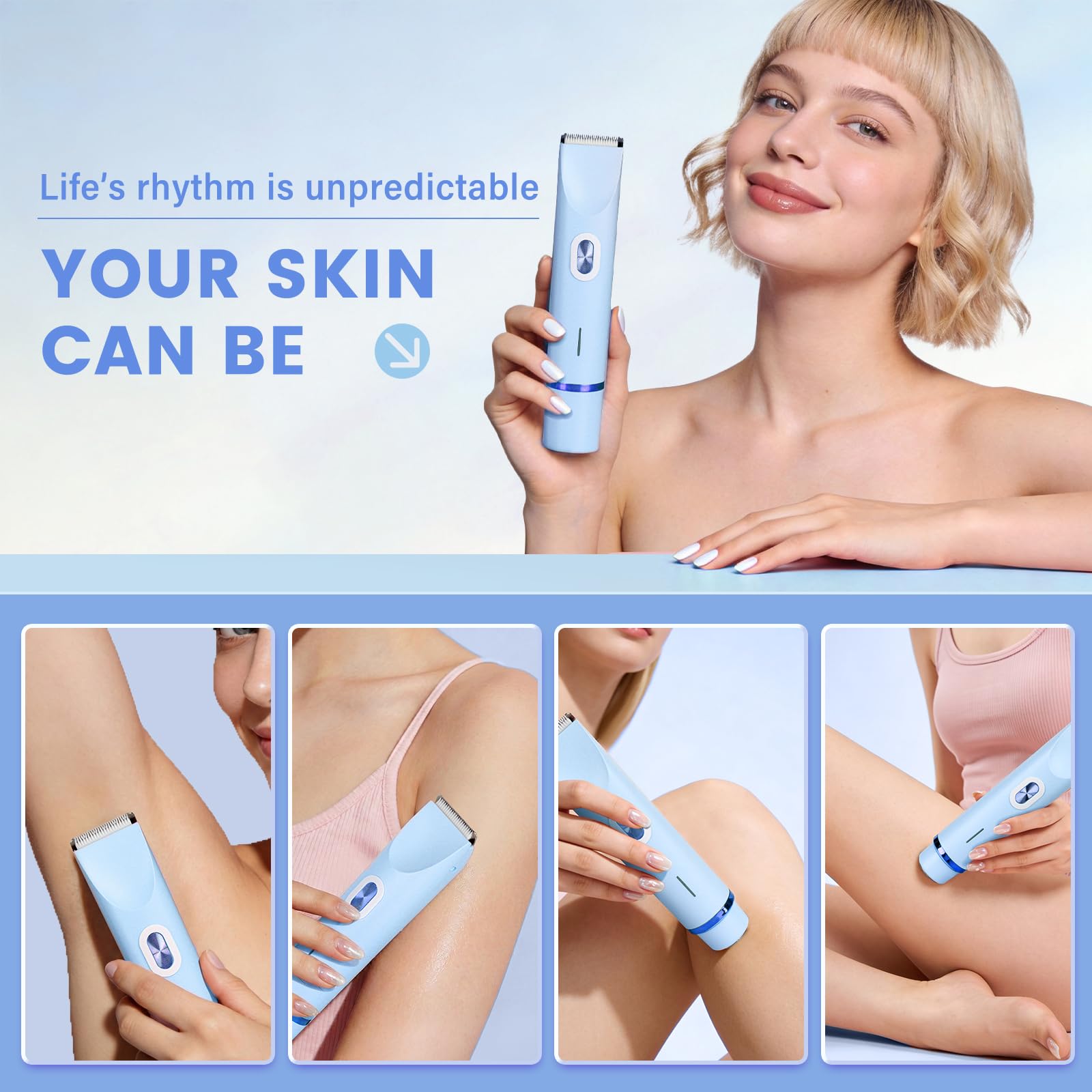 Rasoio intimo da donna, 2 in 1 Dual Head Shaver con ricarica USB-C, rasoio elettrico da donna per viso, gambe e braccia, rasoio da donna con testa di taglio impermeabile, facile da pulire