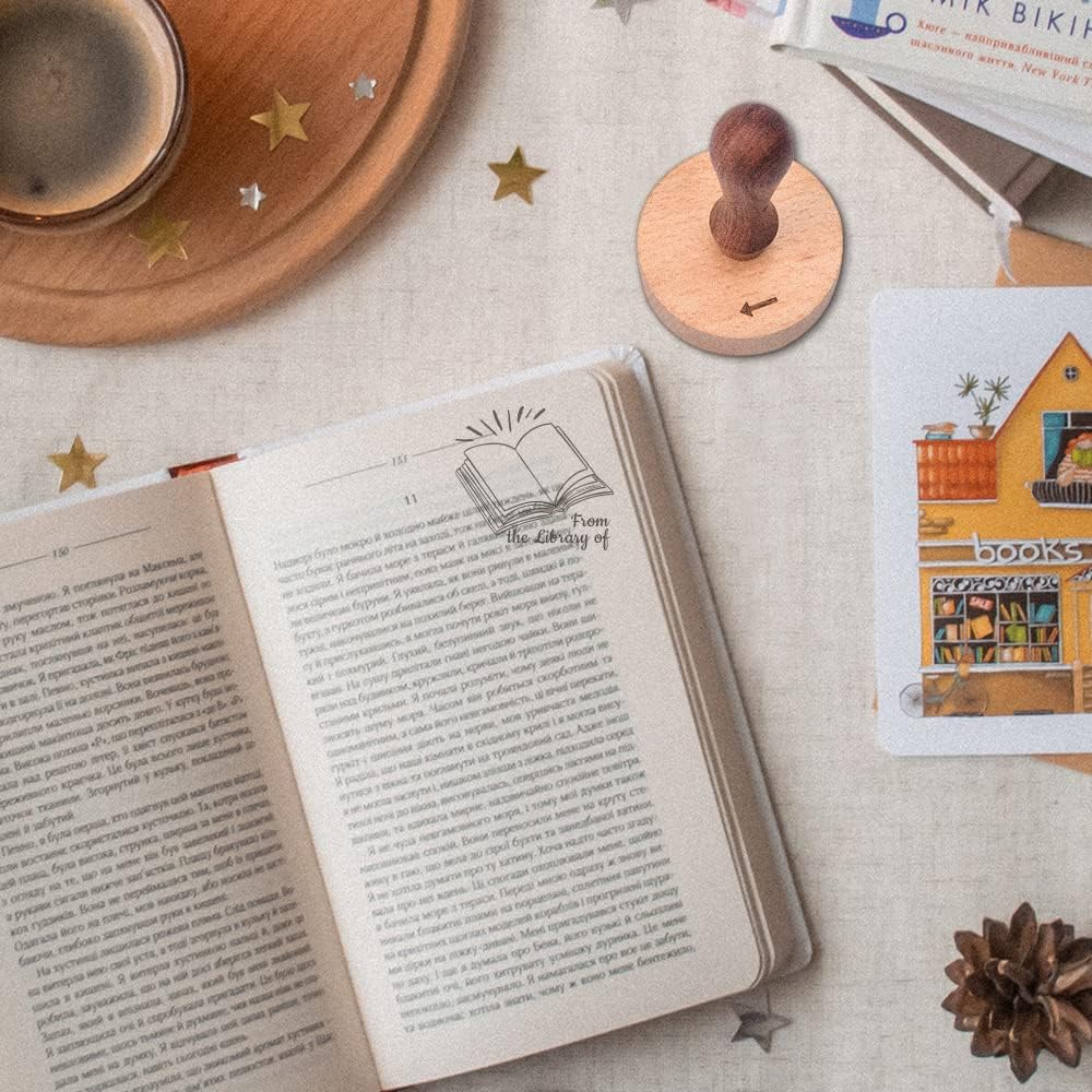from The Library of Stamp Personalized Custom Book Stamp Wooden Handle Rubber Stamp