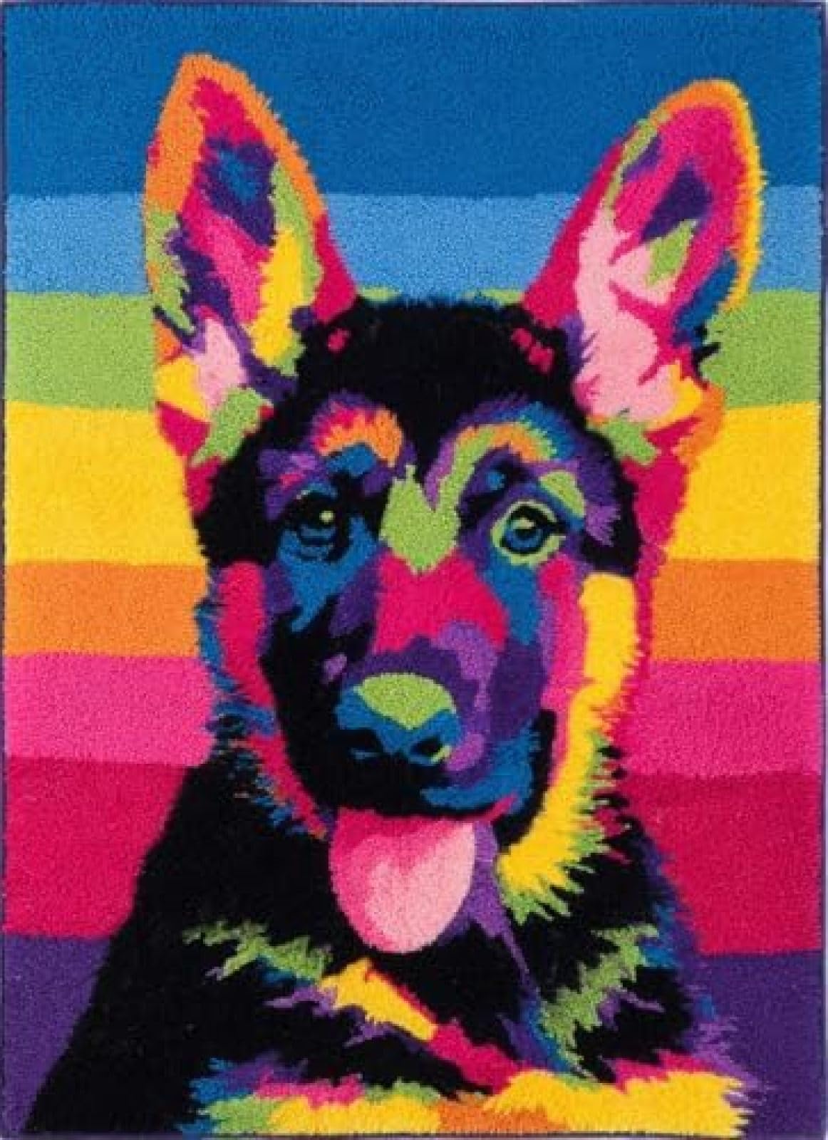 XDEGHUANGSS Latch Hook Rug Kit German Shepherd Dog Puppy Drink Juice Cushion Cover DIY Craft Set Pre-Printed Mat 38x52cm for Home Decor