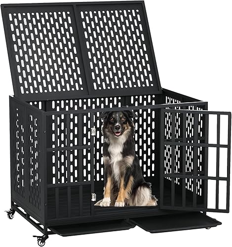 Jaula indestructible para perros de 44 pulgadas, resistente y resistente, a prueba de escapes, para perros grandes y medianos, de acero a prueba de