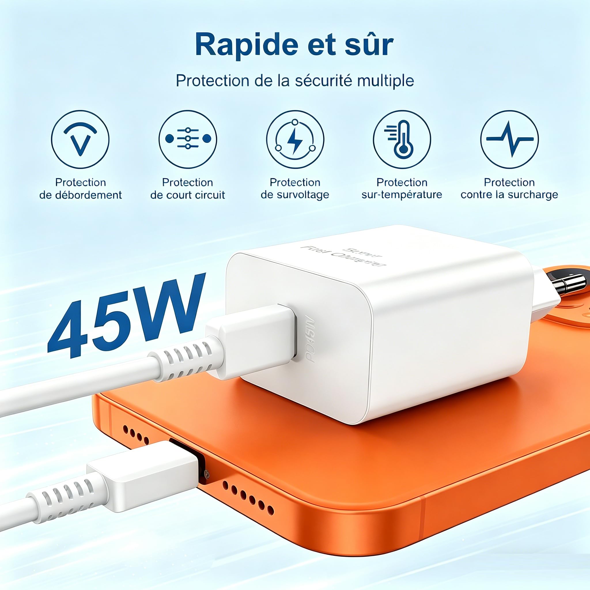 45W USB C Chargeur pour iPhone 17 Pro Max/16/15, Câble USB C Charge Rapide [2M+3M], USB-C Cordon de Chargeur avec Prise pour Apple iPhone 17 Pro Max/17 Air/16/15/iPad/Samsung Galaxy S26 Ultra/S25/S24