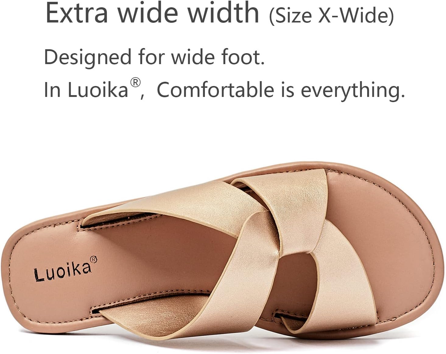 Luoika Women's Wide Width Flat Slides Sandals, Strapy Slide Sandal Slip on Dressy Summer Shoes for Women. - Image 4