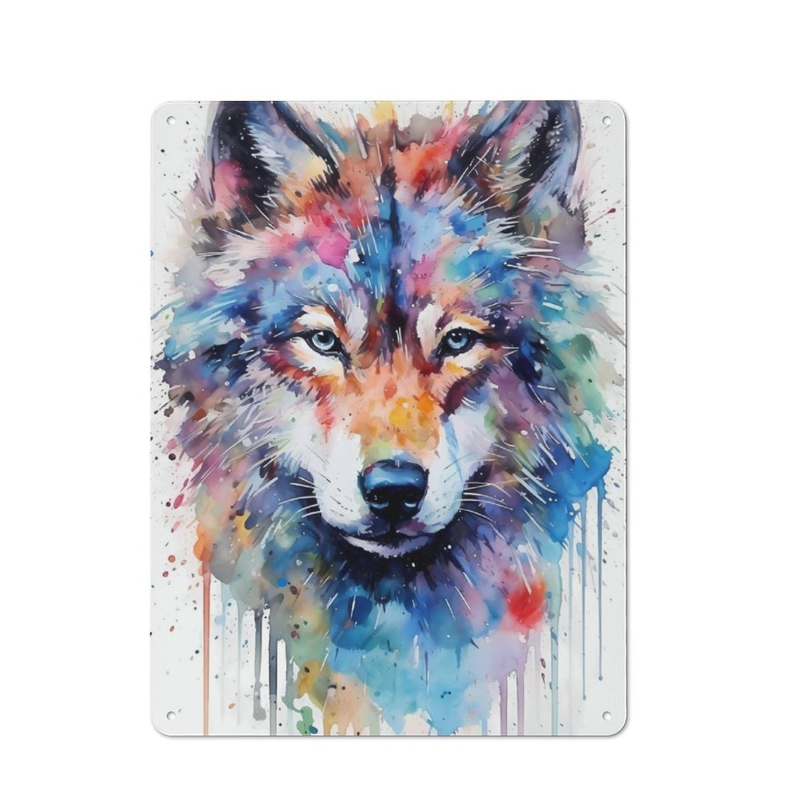 Junmoney Wolf Watercolors Metal Sign 40X30cm With For Hallway Wall, Vintage Decor, For Garage, Workshop And Man Cave Decoration