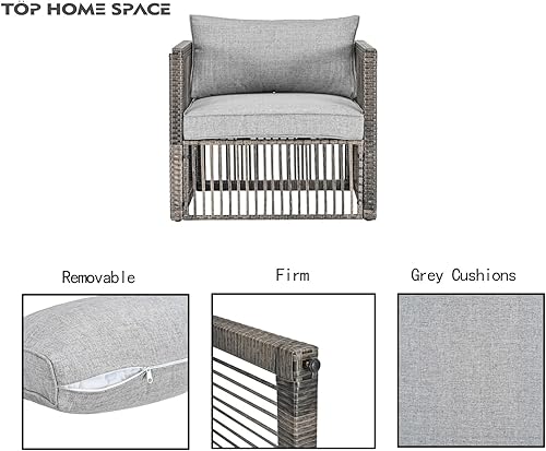 Miniatura 4 de Silla de comedor de mimbre al aire libre Patio Rattan Silla al aire libre del porche del club (gris)