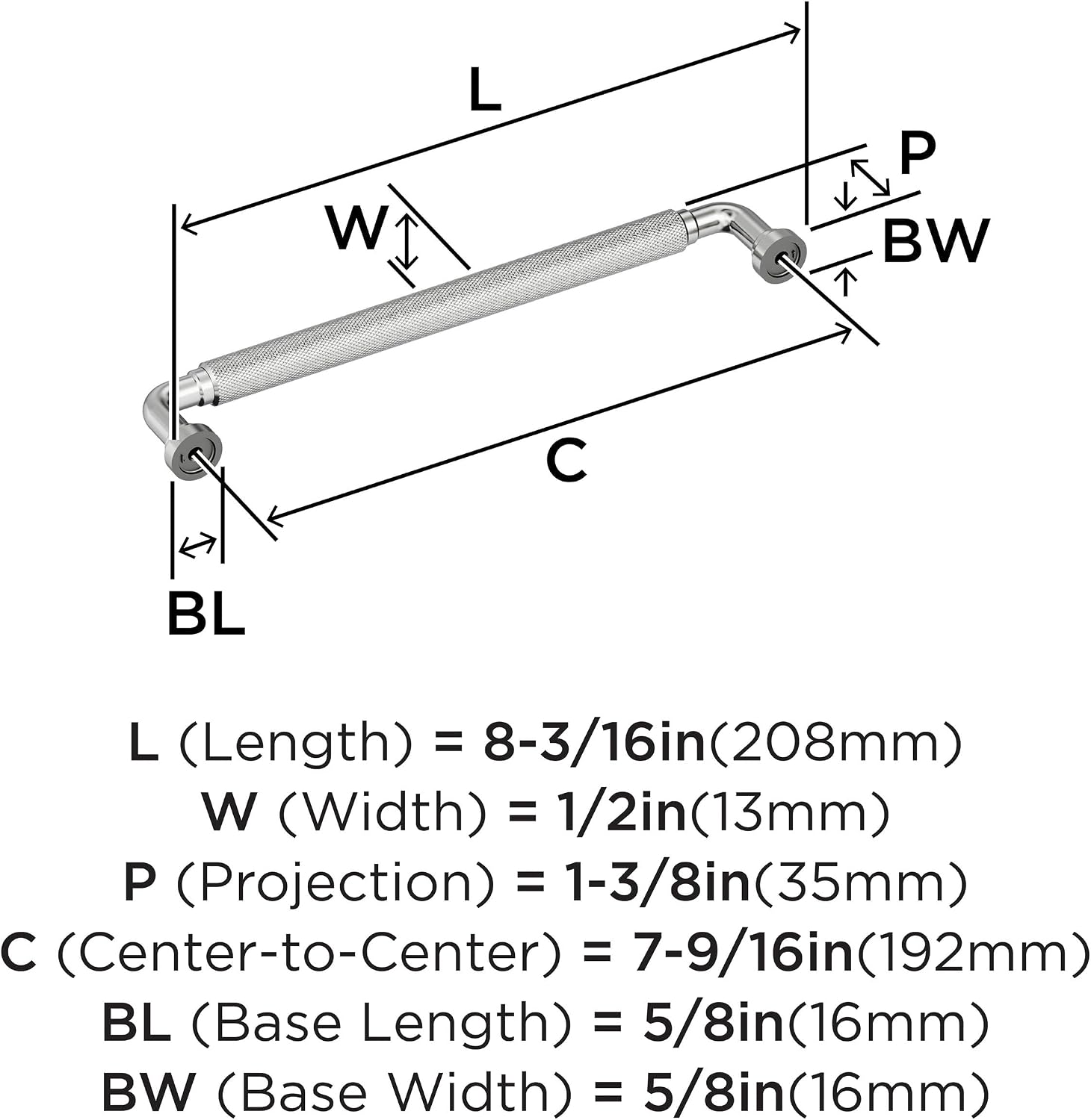 Amerock Collet 7-9/16 inch (192mm) Center-to-Center Polished Chrome Cabinet Pull, BP3768526
