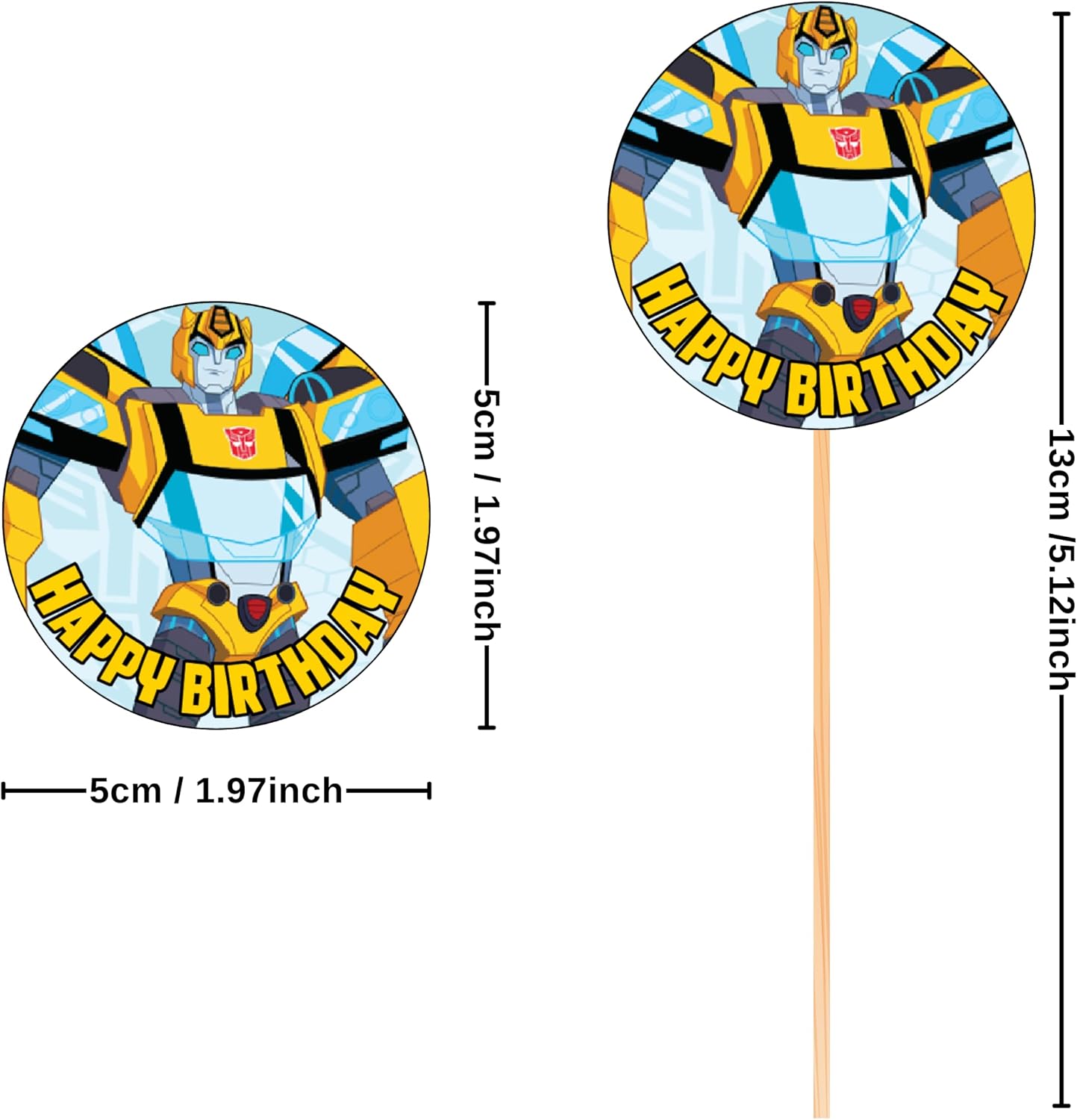 18x Transf Cupcake Toppers – Strong Picks Happy Birthday Décor, Cupcake Decorations for Kids Birthdays