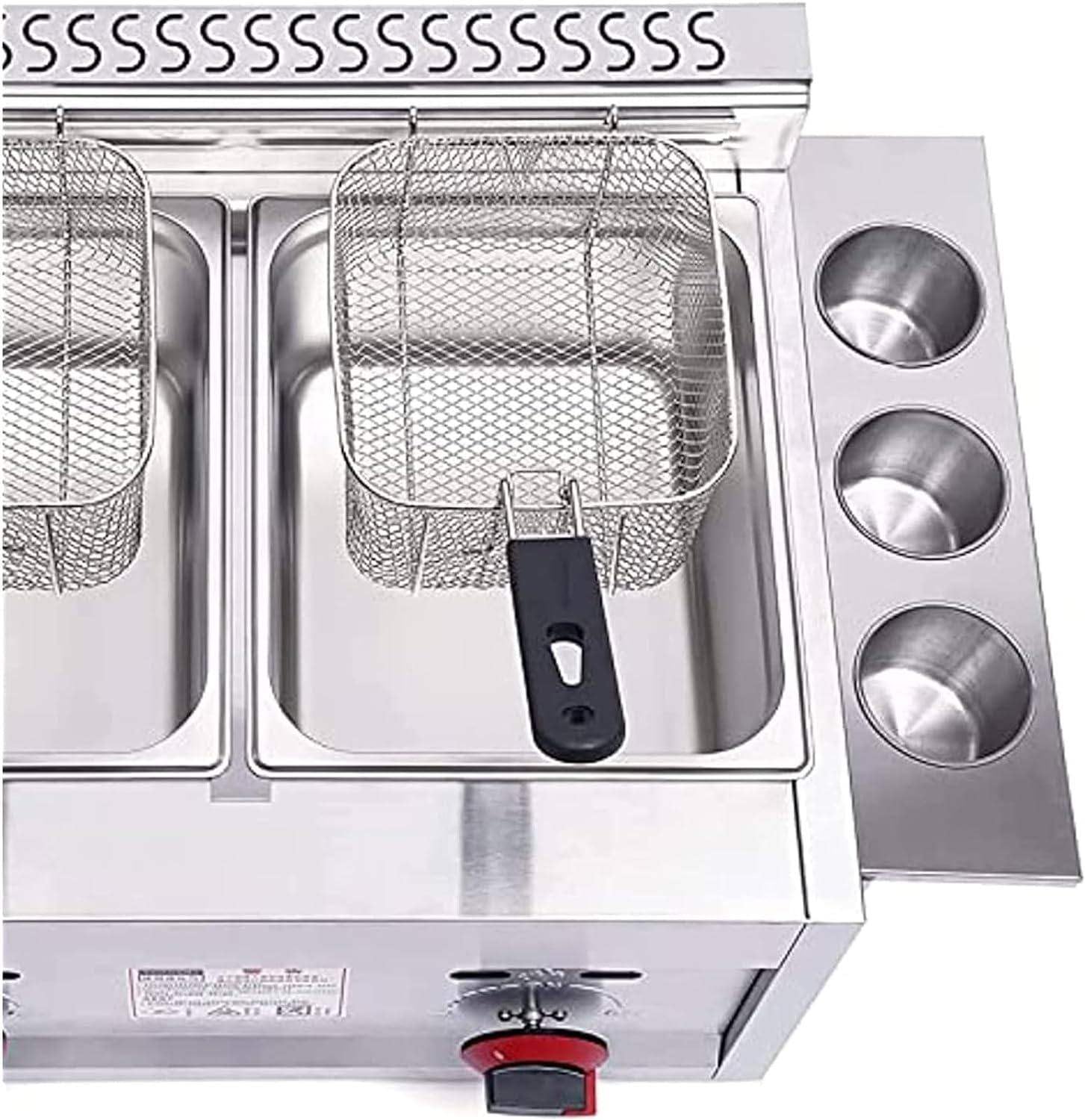 Friggitrice Professionale, Friggitrice Gas Grande capacità, Friggitrice Aria Domestica in Acciaio Inox, con Cestello Riscaldato Rimovibile, per Cucina FamigliaRistorante, 3 Cestelli Efficiente