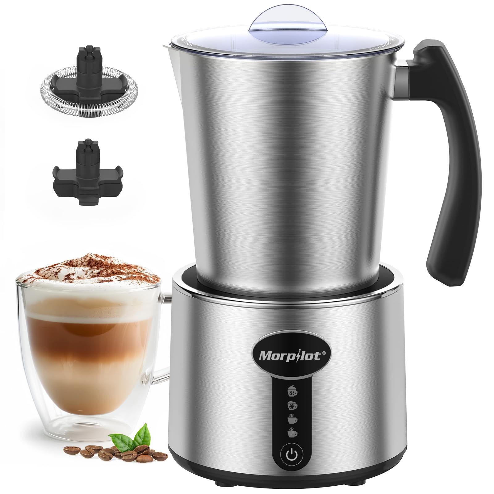 Morpilot Montalatte Elettrico Milk Frother in Acciaio Inossidabile 4 in 1 Funzione Capacità Massima 230ml Cappuccino o 500 ml Latte Caldo
