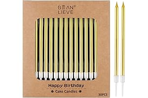 30-Count Gold Long Thin Metallic Birthday Candles, Party Candles, Wedding Decorations