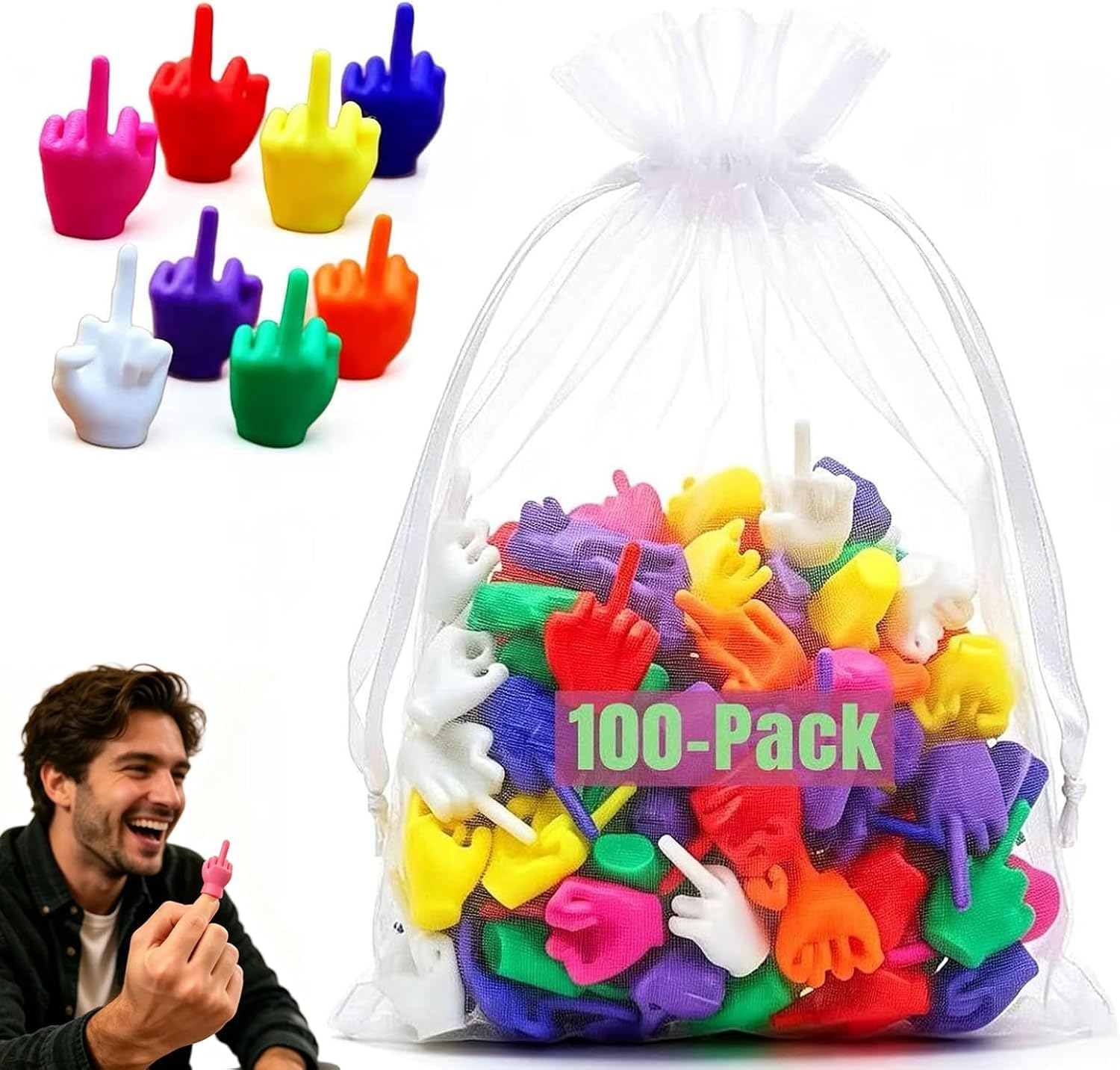 Mini Middle Fingers, 50/100 PCS Colorful Flip the Bird Tiny Hands Gag Gift Adult Christmas White Elephant Stocking Stuffers Party Favors Office Prank Desk Decor (100PCS)