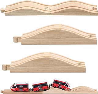 Liliful 2 Pcs Wooden Train Track Accessories Expansion Wood Train Track Pieces Compatible with Most Toy Railroads for Kids Boys Girls Toys
