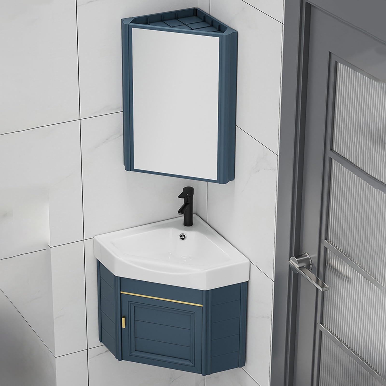 GLJTUO Corner Bathroom Sink Wall Mount Vanity Cabinet for Small Spaces,One Color-38cm/14.9in