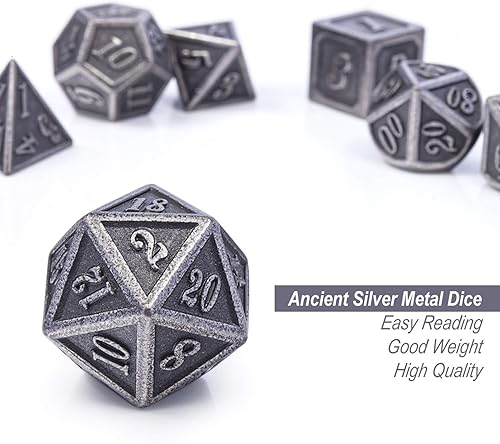 Miniatura 50 de DNDND - Juego de dados de metal para D&D, 7 dados DND verdes con caja de metal para juegos de rol como Dungeons and Dragons y juegos de mesa verde