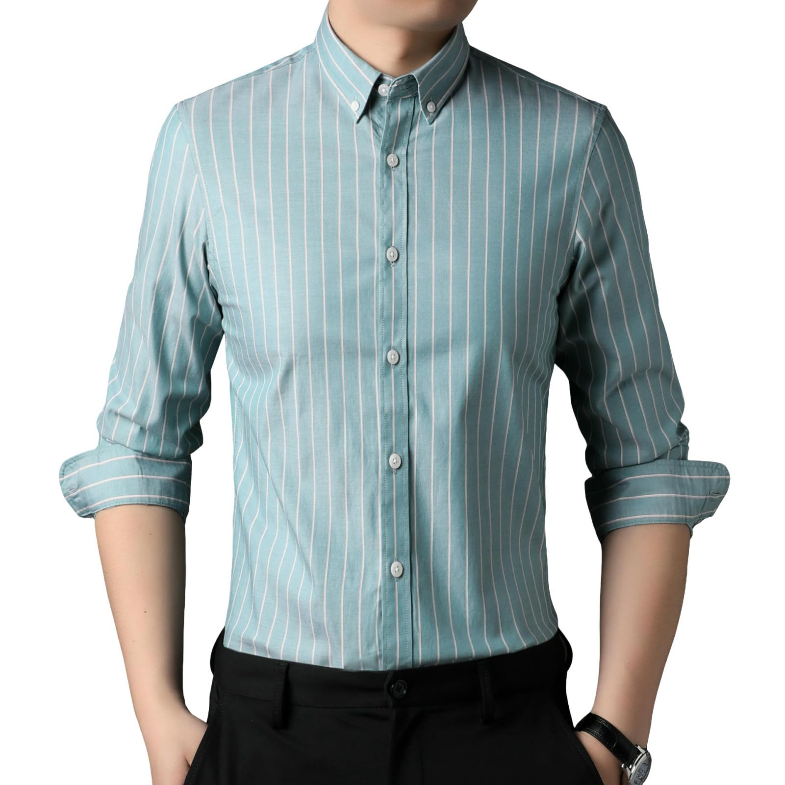 Herren Baumwolle Langarm Vertikal Gestreiftes Frühling Herbst Knitterfreies Hemd