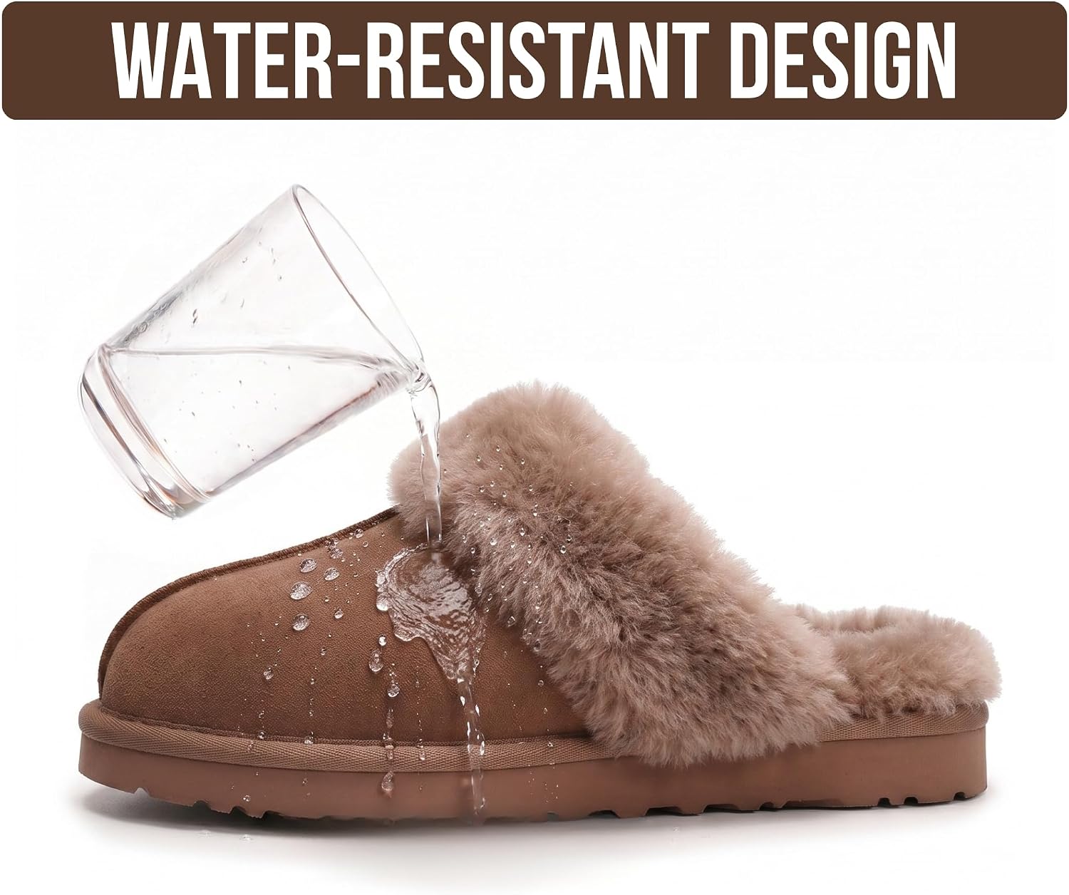 100% Genuine Leather Womens Natural Fur-Lined Clog Slippers for Women