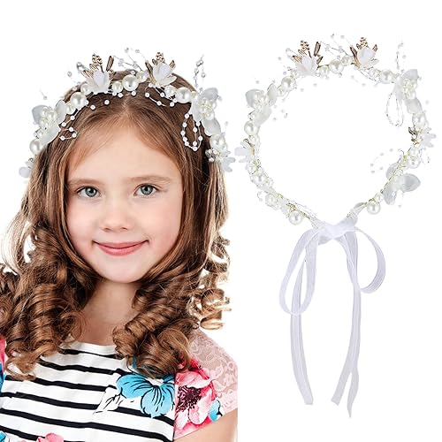 Diadema blanca con diseño de flores de princesa, diadema de flores de boda, accesorios para el cabello nupcial para mujeres y adolescentes, 14.2