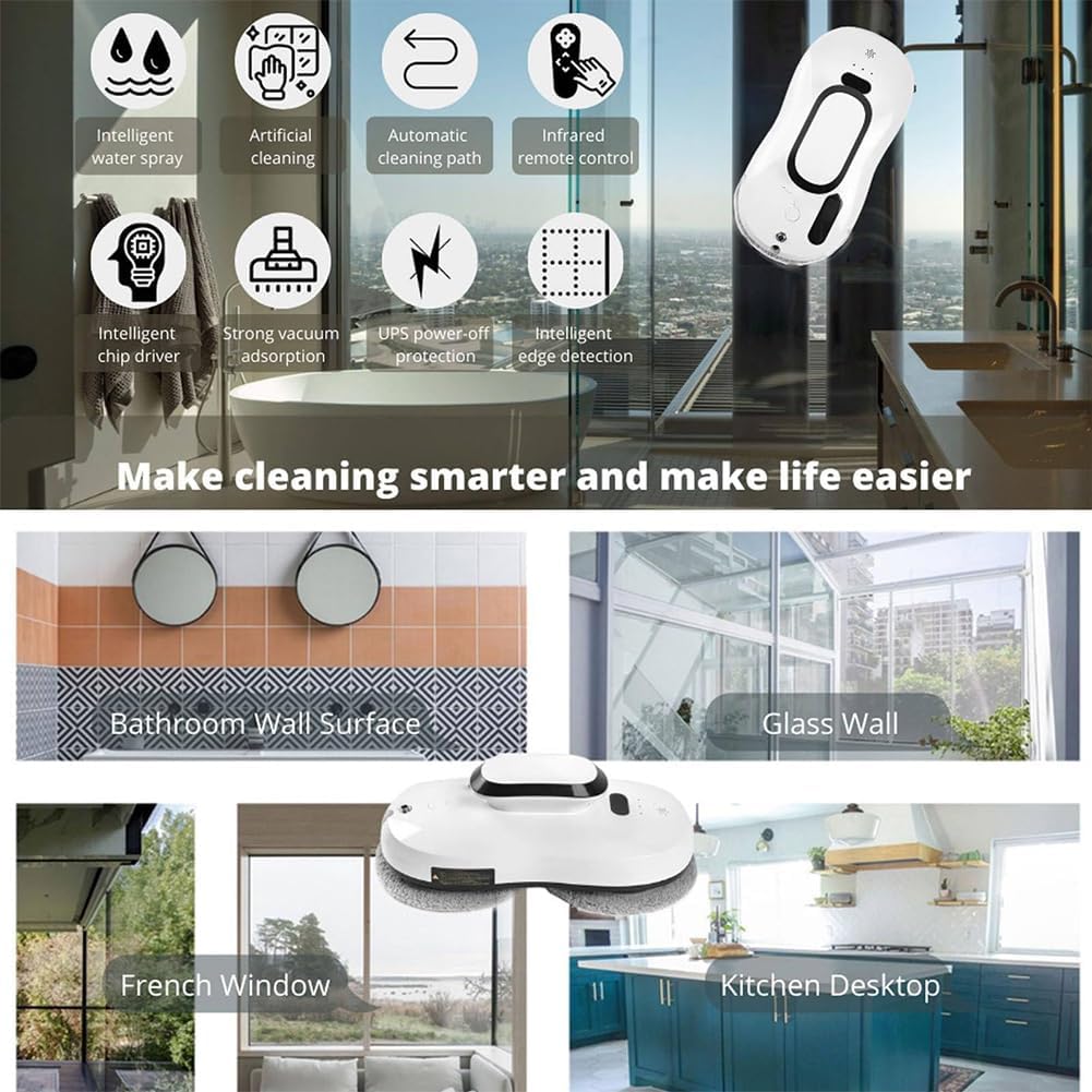 Window Cleaner Robot with Remote Control, Electric Window Cleaning Robotic 5600Pa, Window Glass Vacuum Robot