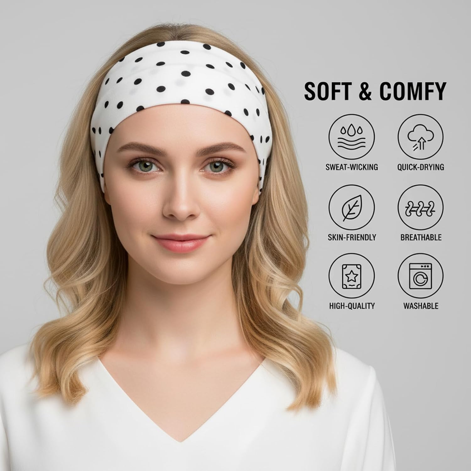2Pcs Polka Dot Headband, Black White Polka Dot Elastic Headband image 4
