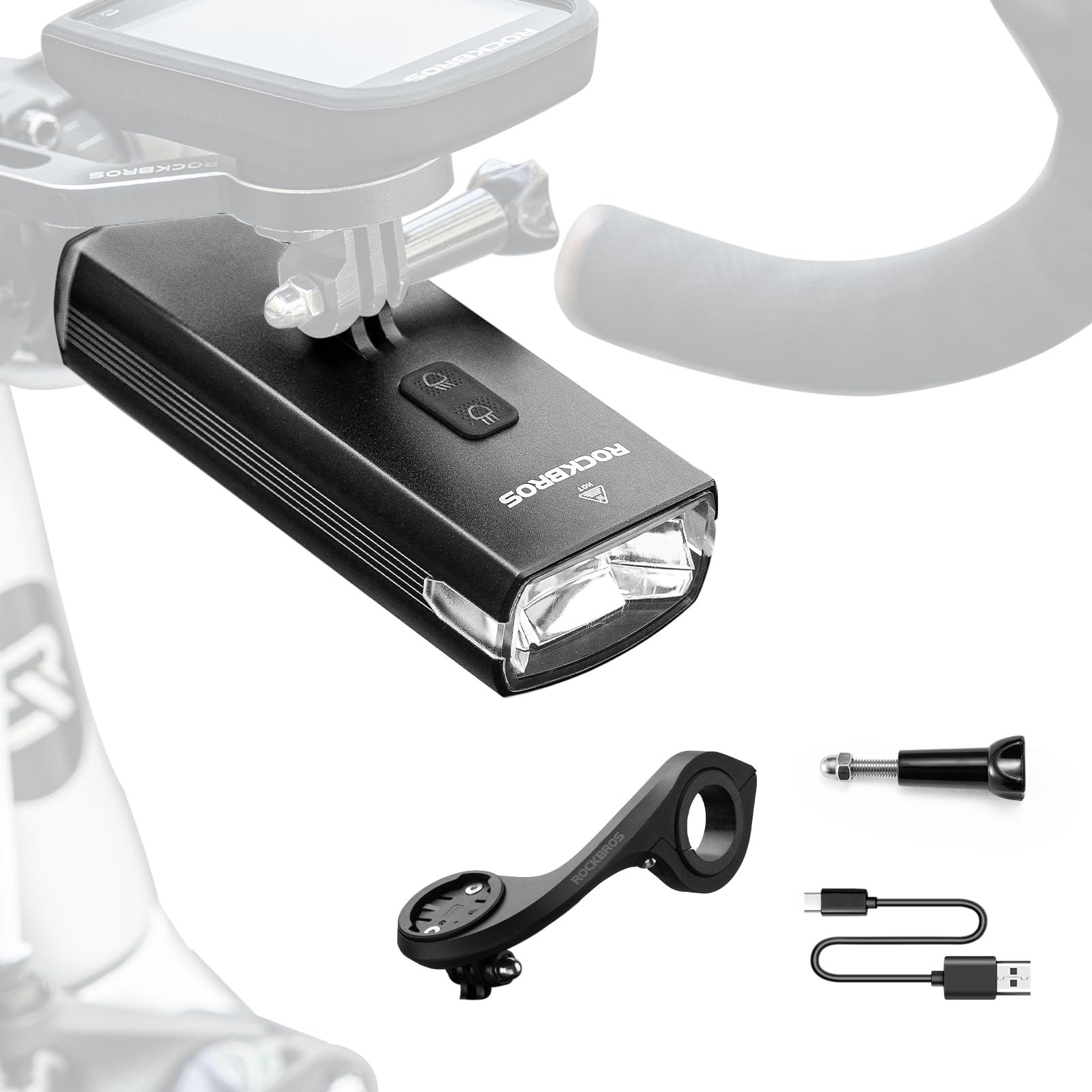 ROCKBROS Luz de Bicicleta Recargable USB, Faro Delantero Bicicleta 3000 Lúmenes Brillante LED con 6 Modos Fijos IPX6 Impermeable