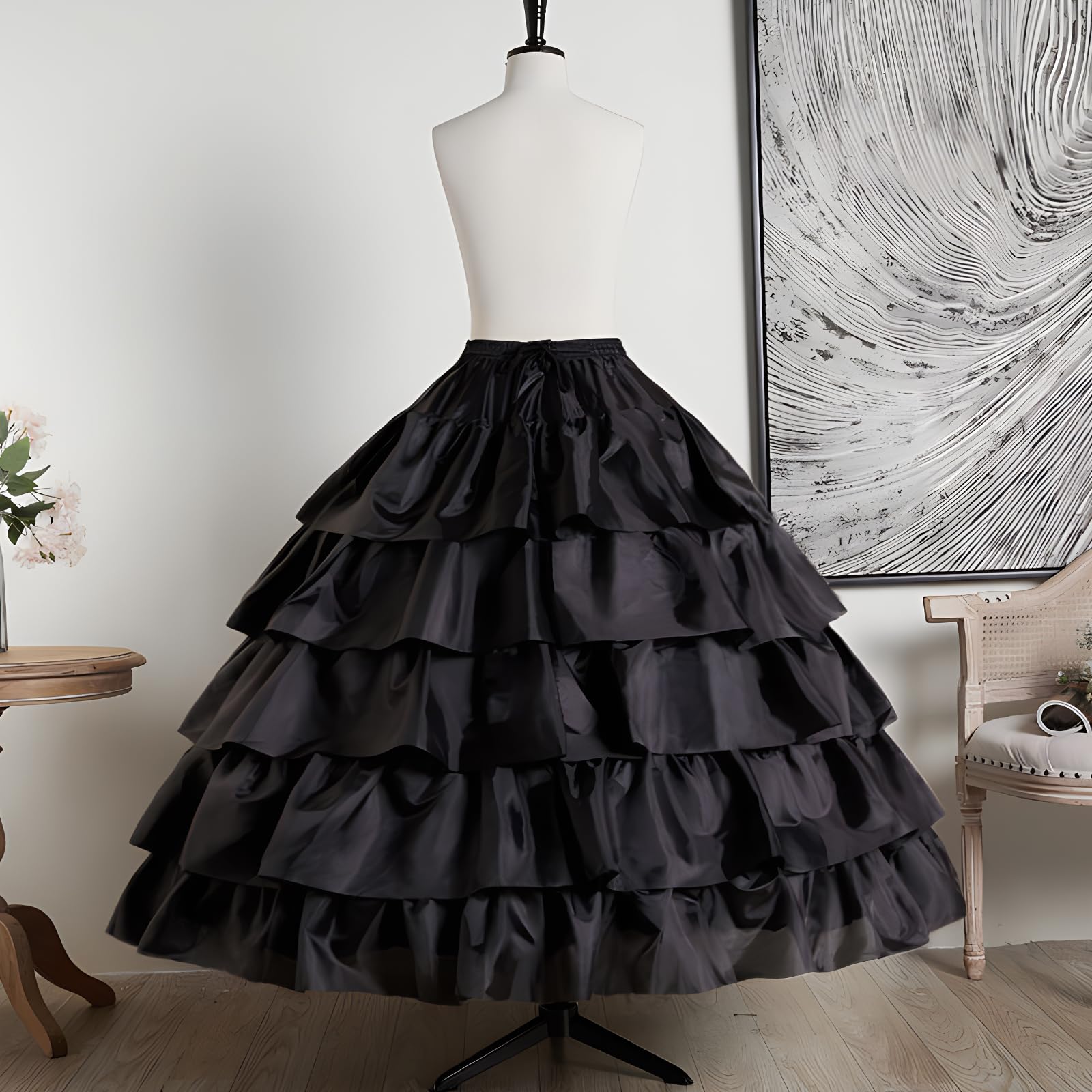 YULUOSHA Robe de bal de mariage pour femme Jupon Crinoline Jupe 4 Créoles 5 couches de volants Demi-slip