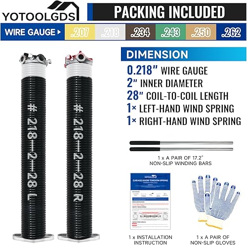 Miniatura 68 de Par de resortes de torsión para puerta de garaje de 2 pulgadas con barras de bobinado antideslizantes y guantes, electroforesis de alta precisión