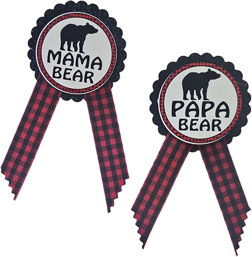 Mama Bear & Papa Bear Baby Shower Pins Daddy to Be Pin Buffalo Plaid Género Revelación de Género, Pin rojo y negro, Baby Sprinkle, Cartulina cinta