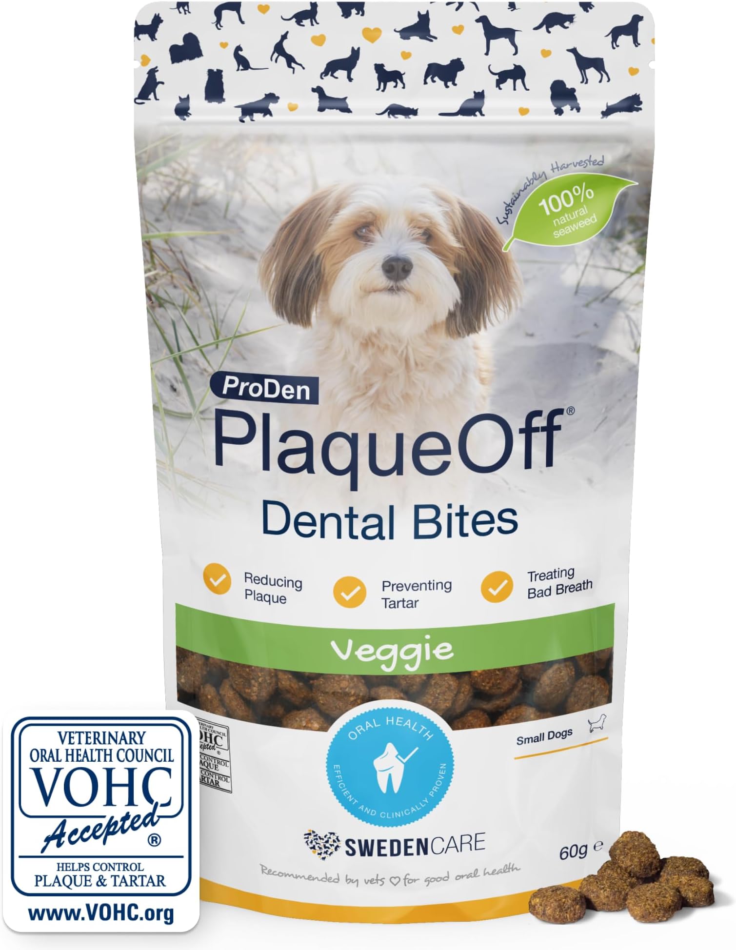Dental Bites for Dogs Tartar & Bad Breath Remover 100% Natural Teeth Cleaner and Tartar Remover - Improve Overall Oral Health - 60g