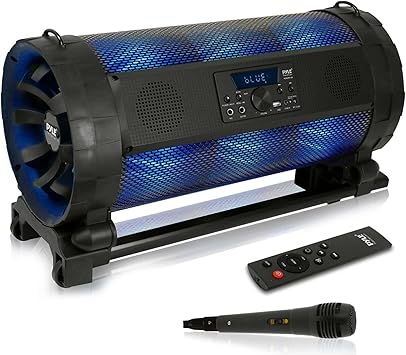 Pyle Portable Bluetooth Boombox Stereo System - 600 W Digital Outdoor Wireless Loud Speaker w/LED Lights, FM Radio, MP3 Player, USB, Wheels, w/ Karaoke Microphone, Remote Control - PBMSPG198, Black