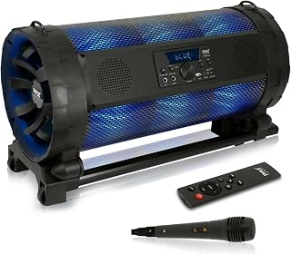 Pyle Portable Bluetooth Boombox Stereo System - 600 W Digital Outdoor Wireless Loud Speaker w/LED Lights, FM Radio, MP3 Player, USB, Wheels, w/ Karaoke Microphone, Remote Control - PBMSPG198, Black