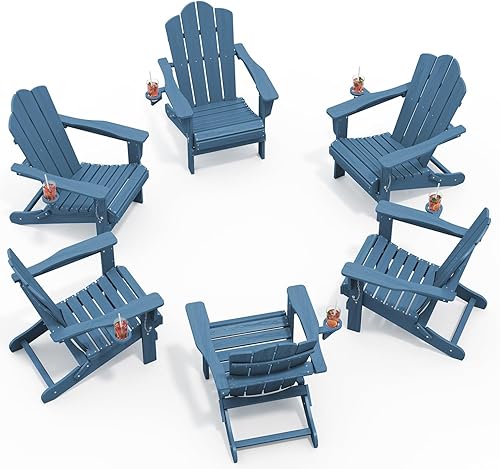 Vista 121 de KINGYES - Silla Adirondack plegable, sillas de patio de polietileno de alta densidad para todo tipo de clima, silla de césped con textura de madera