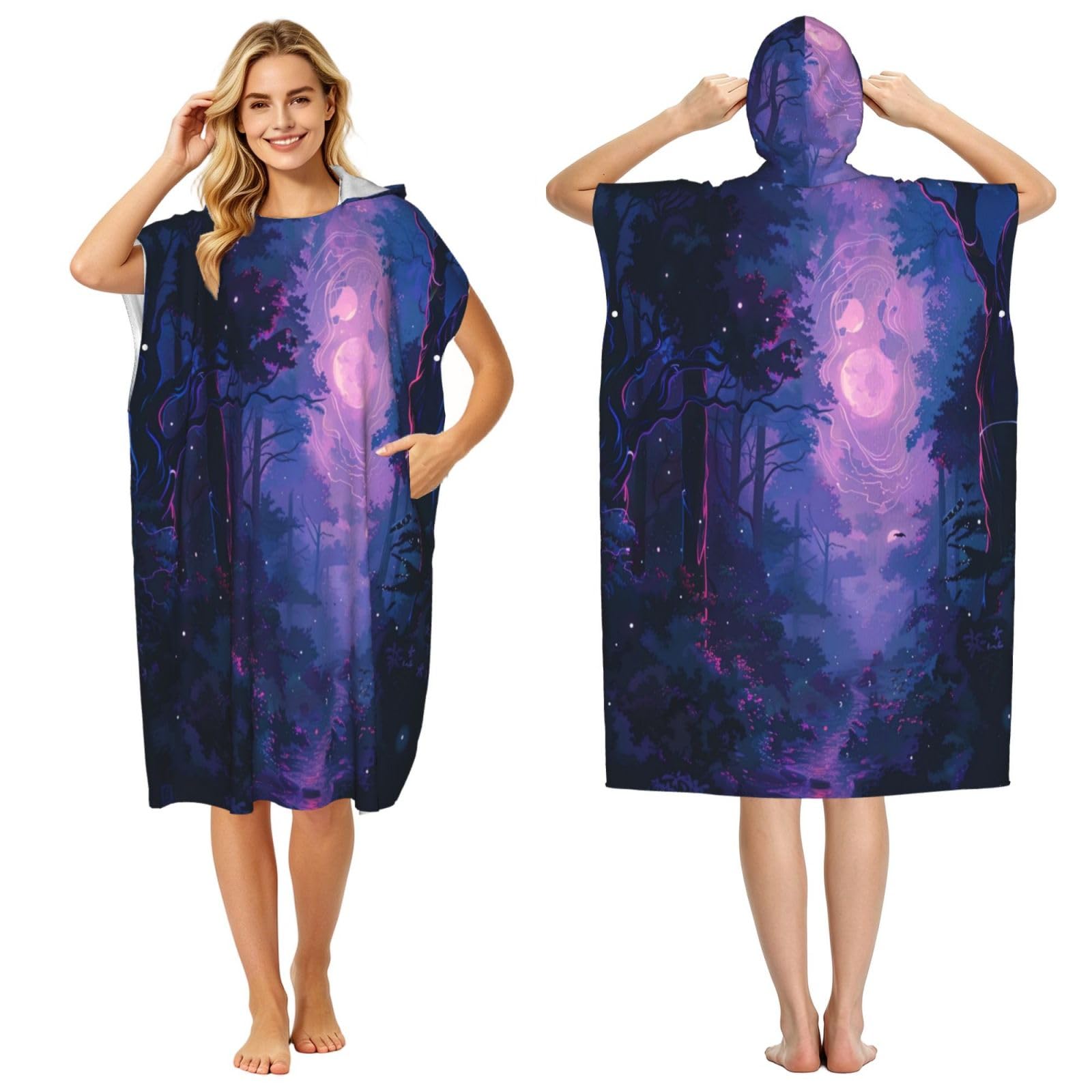 DTHKJNLSF Night Adult Hooded Beach Poncho Towel
