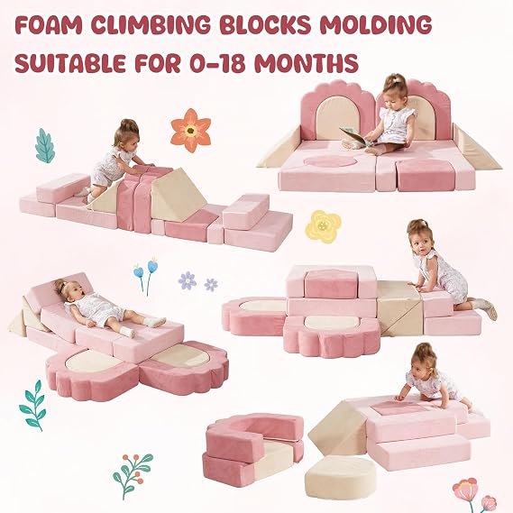 Foam Climbing Toys for Toddlers, 13pcs Soft Play Climbing Blocks | Climb and Crawl Activity Playset, Indoor Crawling Sliding Toys, High-Density Foam Play Structures for Playroom,Washable Cover