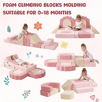 Foam Climbing Toys for Toddlers, 13pcs Soft Play Climbing Blocks | Climb and Crawl Activity Playset, Indoor Crawling Sliding Toys, High-Density Foam Play Structures for Playroom,Washable Cover