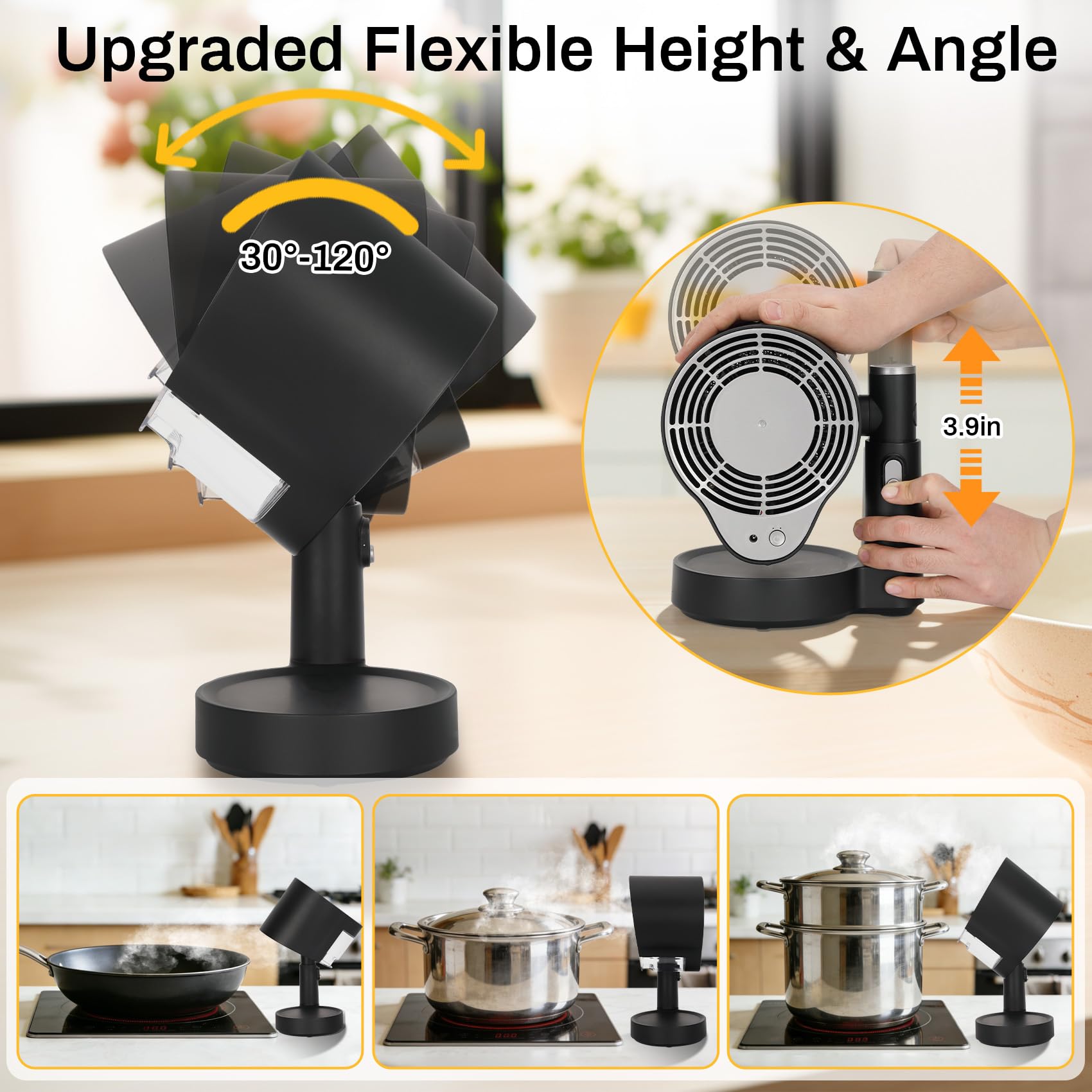 Portable Range Hood, 2026 Upgraded Desktop Exhaust Fan with 3 Filter System, Countertop Range Hood 3-Speed, Angle-adjust, Low Noise, Detachable Filter & Oil Collector, Washable, for BBQ, Hot Pot, RV - 4