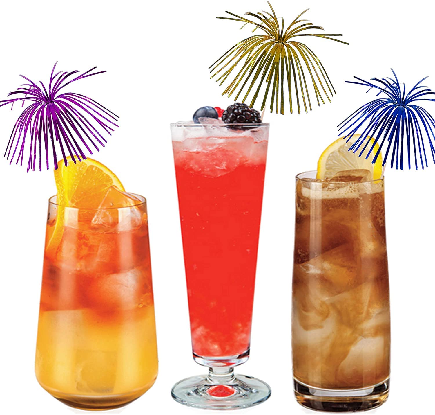 100 Cocktail Sticks Bunt – 15 Cm Holz, Mit Feuerwerk-Folie, Für Party, Bar, Hochzeit & Desserts