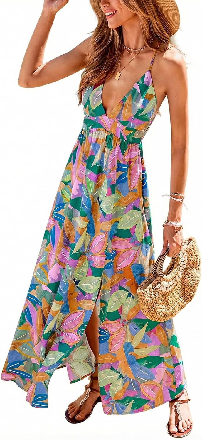 CUPSHE Womens Summer Maxi Dress 2026 Sleeveless Long Sundresses Spaghetti Strap Flowy Boho Beach Vacation Dress