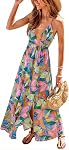 CUPSHE Femmes Plongée V robe d'été Floral Paisley Sans dos Spaghetti Strap côté fente Casual Beach Vacances Maxi robe