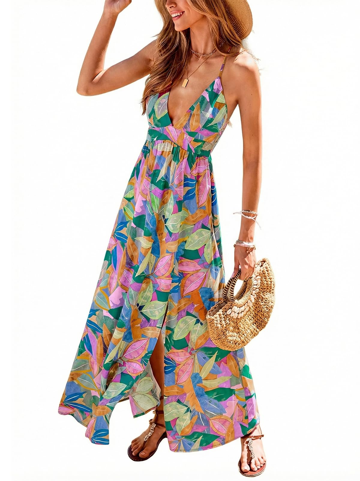 CUPSHE Womens Summer Maxi Dress 2026 Sleeveless Long Sundresses Spaghetti Strap Flowy Boho Beach Vacation Dress