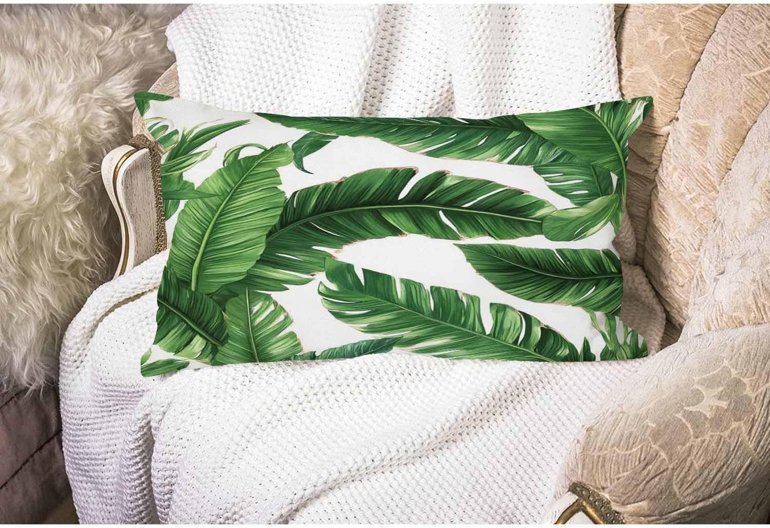 Smooffly Tropical Dense Jungle Palm Leaves Cotton Linen Throw Lumbar Waist Pillow Case Cushion Cover Home Office Decorative Oblong 12 X 20 Inches - Image 4