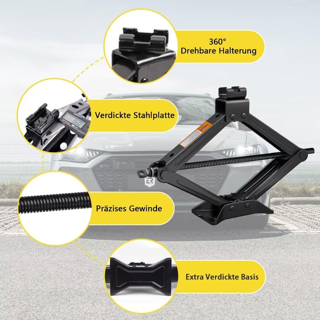 Cric per Auto 1,5 T Professionale con Cricchetto, Altezza Max 346 mm, Capacità 1500 kg per SUV, Camion, Auto