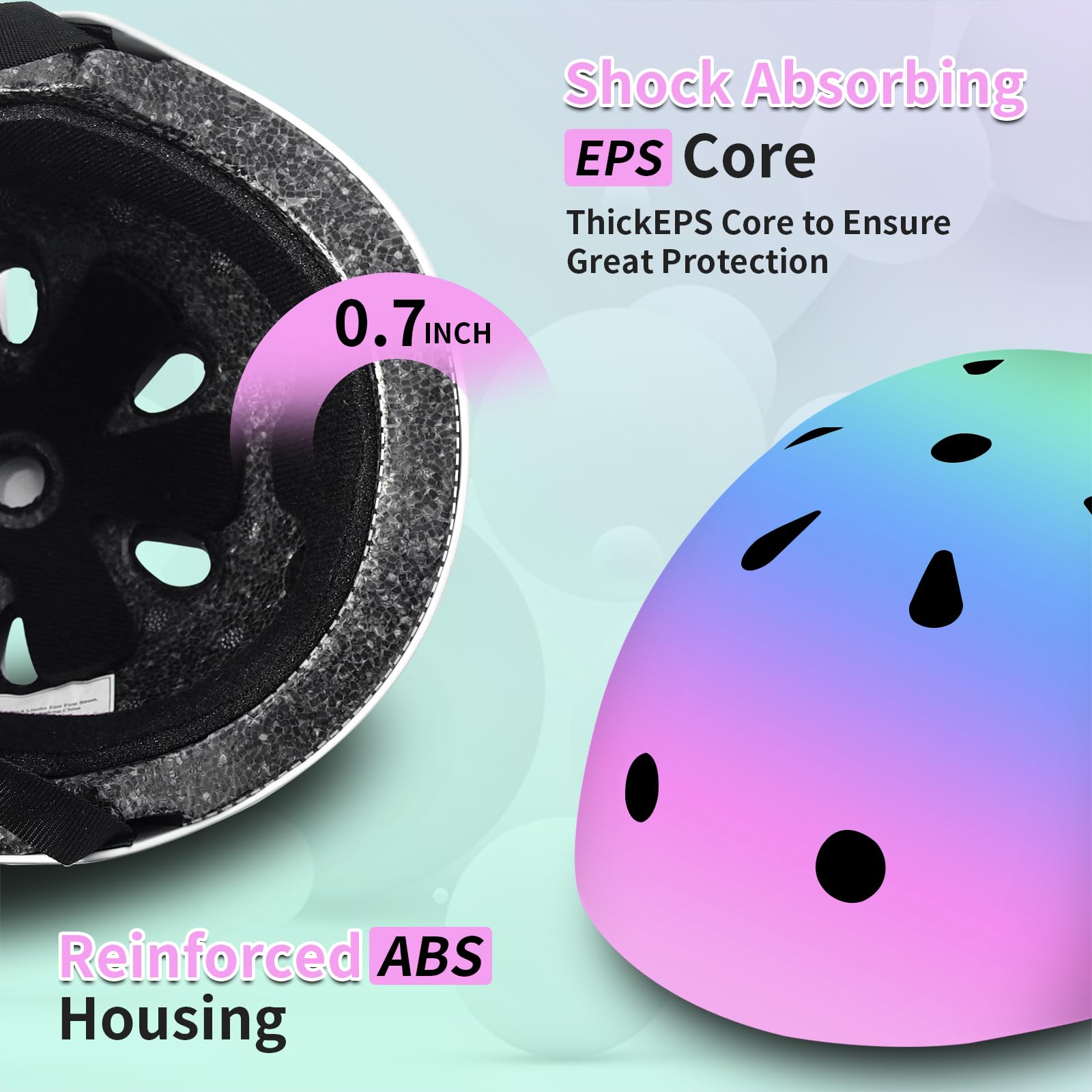Juego de casco y almohadillas para patineta y bicicleta, equipo de seguridad ajustable para niños pequeños con degradado de color frío para niños y niñas de 3-5-8-14 años, para scooter, patinaje 4