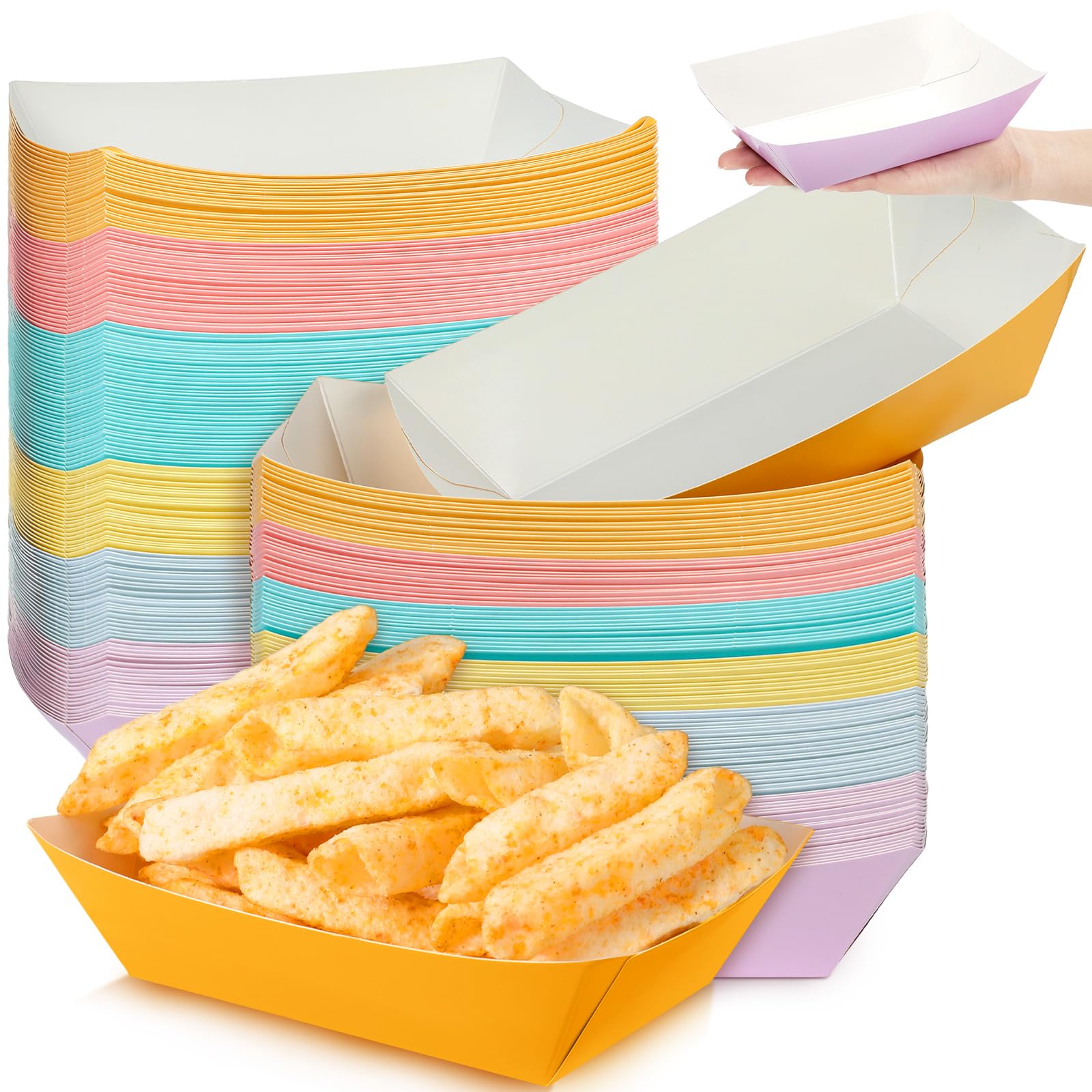 Lallisa 120 Pcs 3Lb Paper Hot Dog Trays Pastel Disposable Nacho Trays Serving Food Boats Grease Resistant Paperboard Colorful Ice Cream Party Supplies