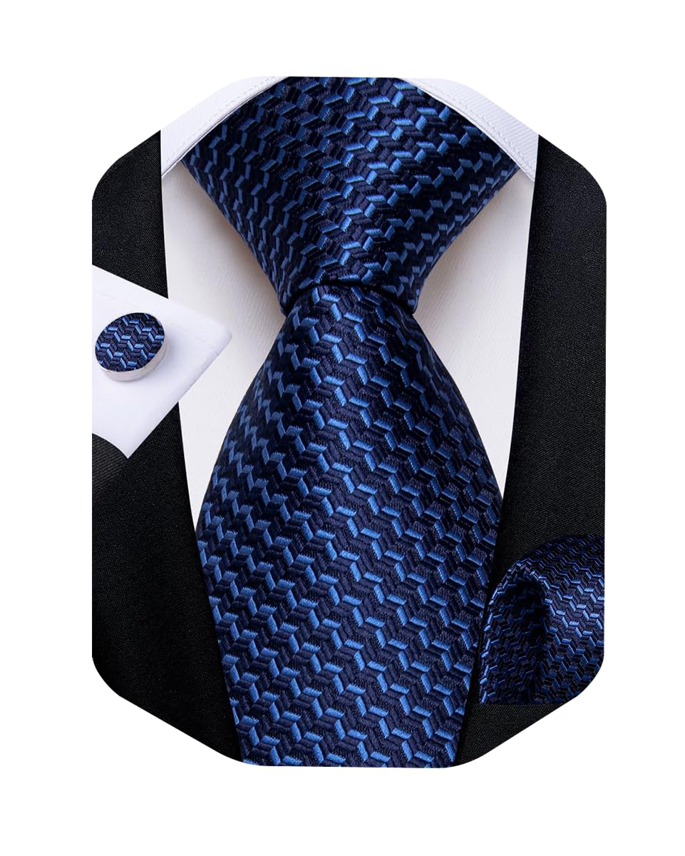 DiBanGu Striped Ties for Men Silk Woven Plaid Necktie | Classic Stripe Pattern,Soft Silk,Wear-resistant,Pocket Square and Cufflinks,Great Gift for Birthday,Business,Meeting