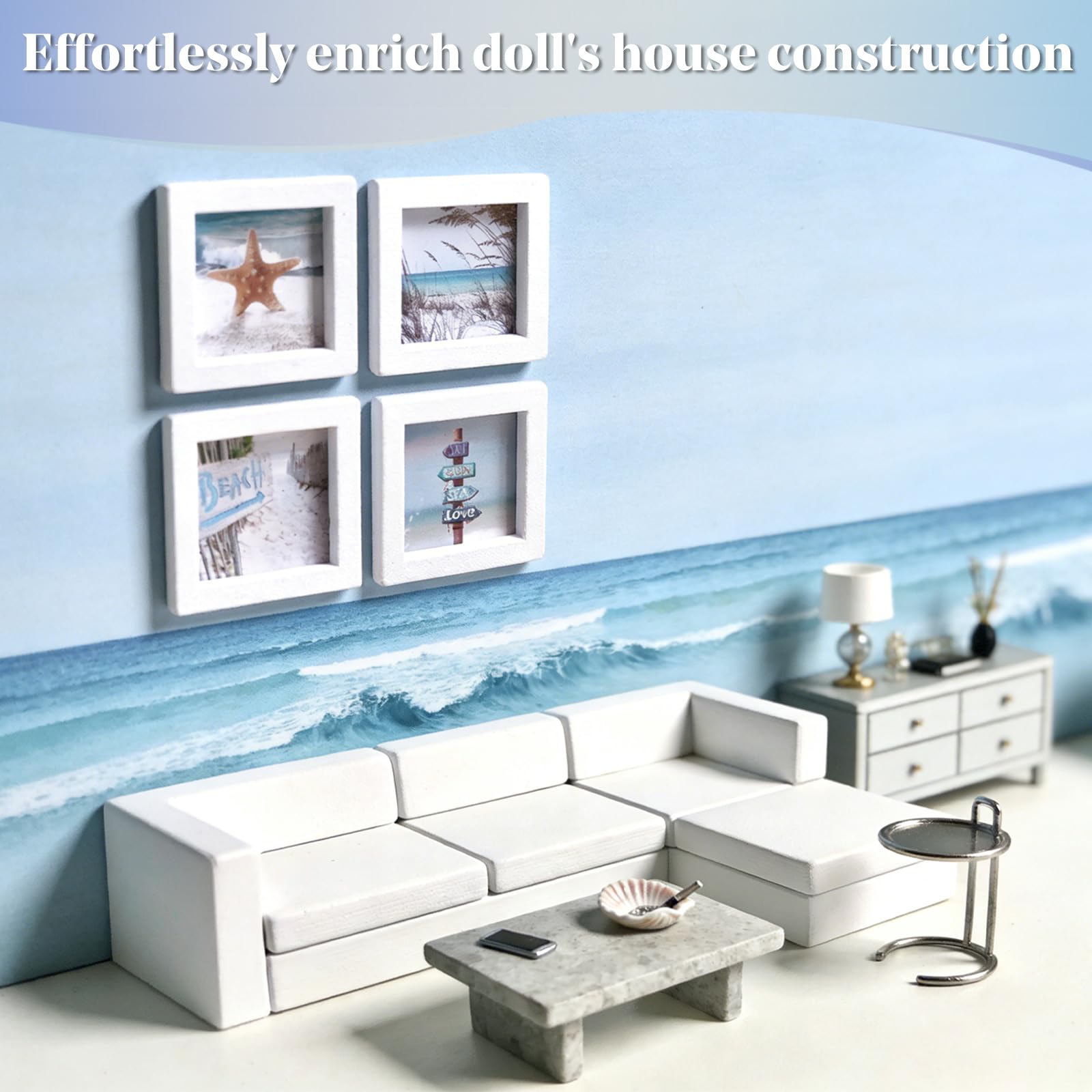 4 Pcs Miniature Landscape Wall Art Mini Photo Frames Mini Stuff Small Mini Picture Frames for Dolls House Accessories for Living Room Bedroom DIY Craft Scenes Doll House Model Home Decor - Image 4