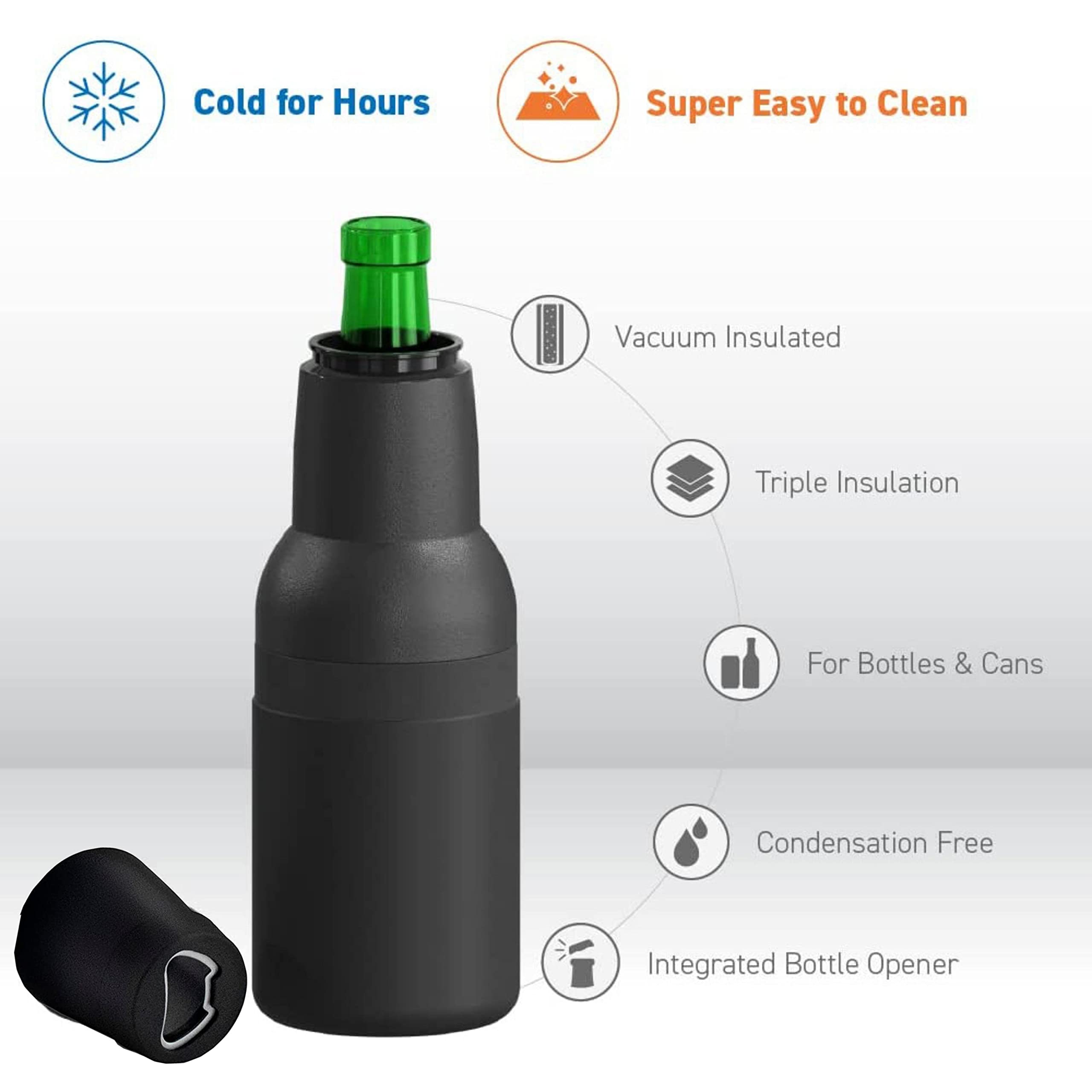 YELONA Frosty Beer Bottle/Can Cooler Insulated Stainless Steel with Bottle Opener for 330ml & 500ml Cans & 330ml Pints (Black) 2