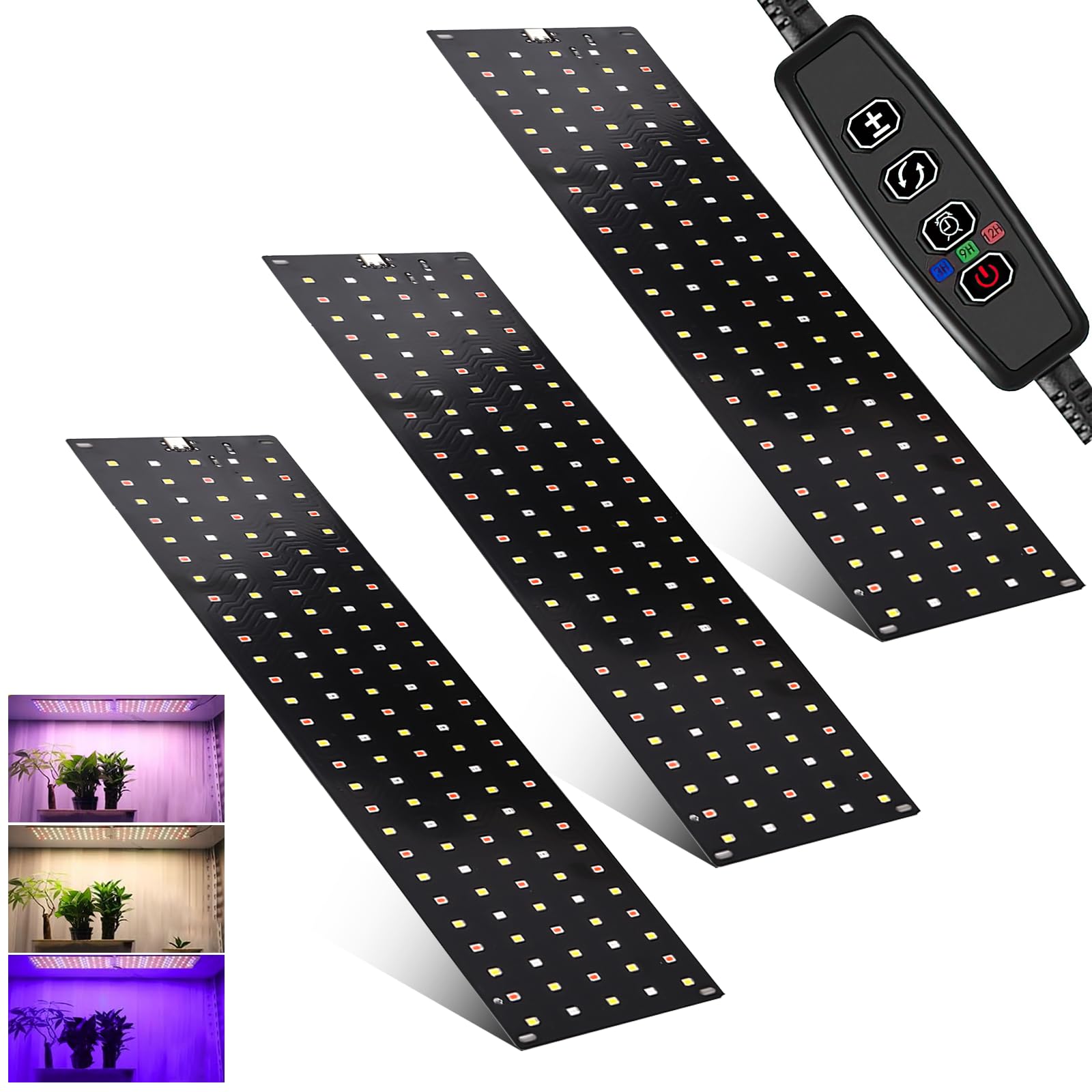 3 lámparas LED de espectro completo, 405 LED, luz para plantas con 3 modos de luz, lámpara para plantas de interior, luz de cultivo con temporizador, 10 tipos de brillo