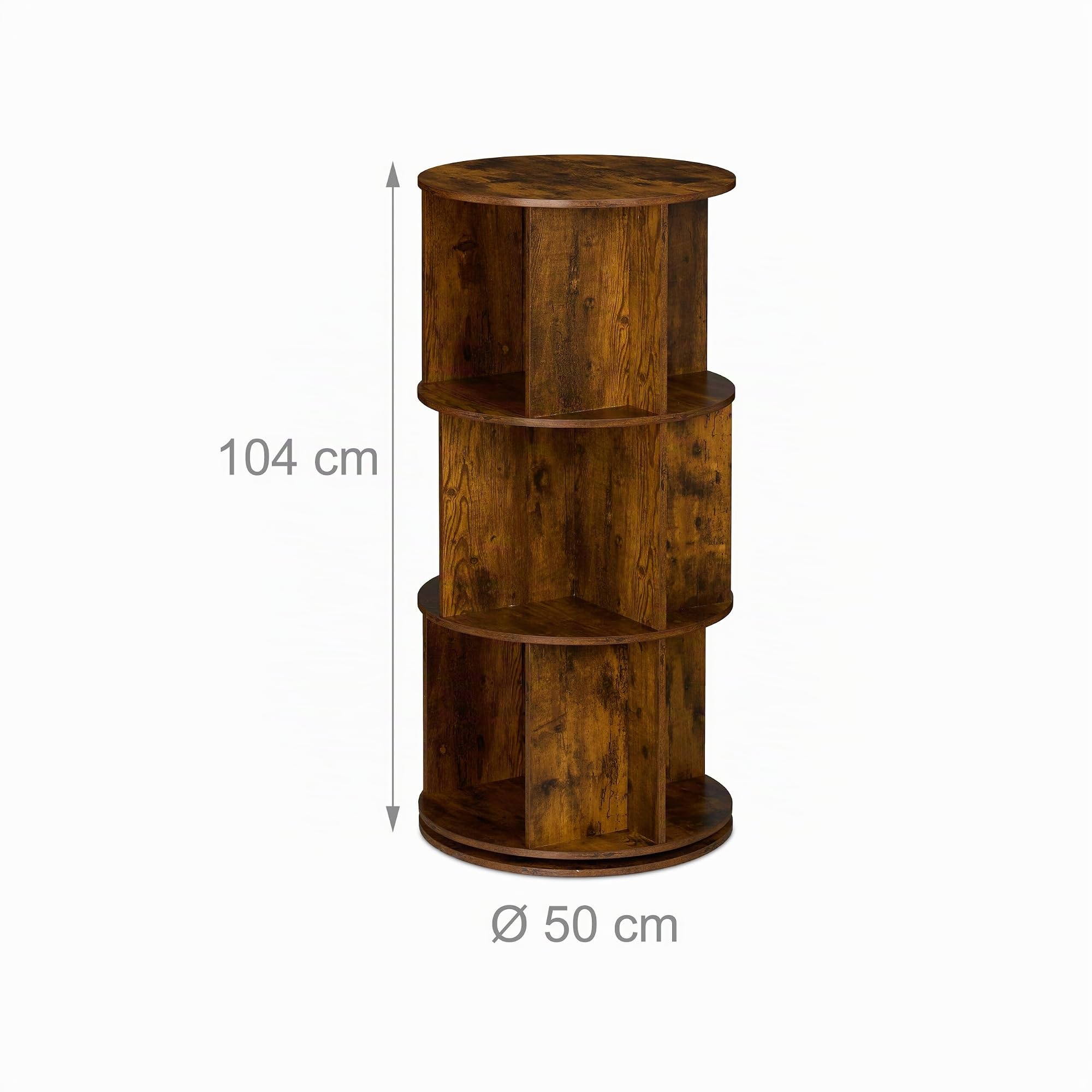 Relaxdays Libreria Girevole, 15 Scomparti 104x50 cm, Scaffale Industriale Porta Libri, CD, Dvd, Colonna Rotante, Marrone